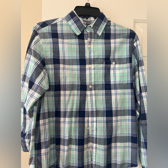Izod Blue and Green Plaid Shirt - Picture 1 of 2